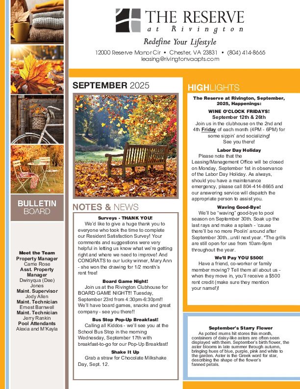 Rivington newsletter September 2025