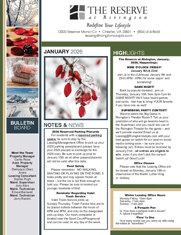 Rivington newsletter January 2026
