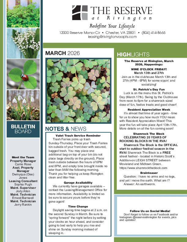 Rivington newsletter March 2026