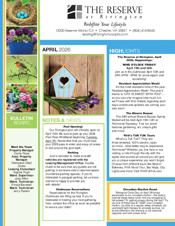 Rivington newsletter April 2026