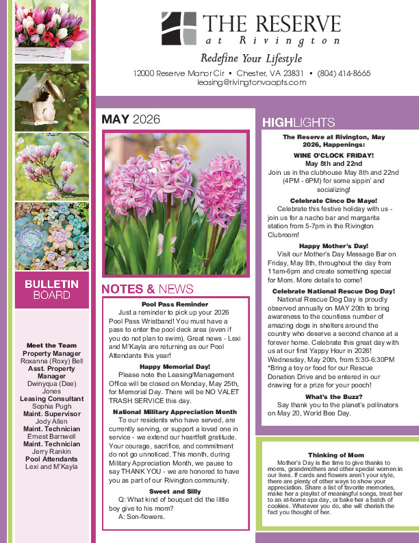 Rivington newsletter May 2026